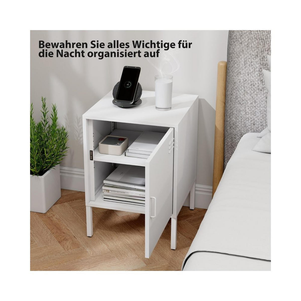 NACHTISCH STAHL WEISS, VERSTELLBARES REGAL, MULTIROOM - Weiß, Holzwerkstoff (40/56/40cm)