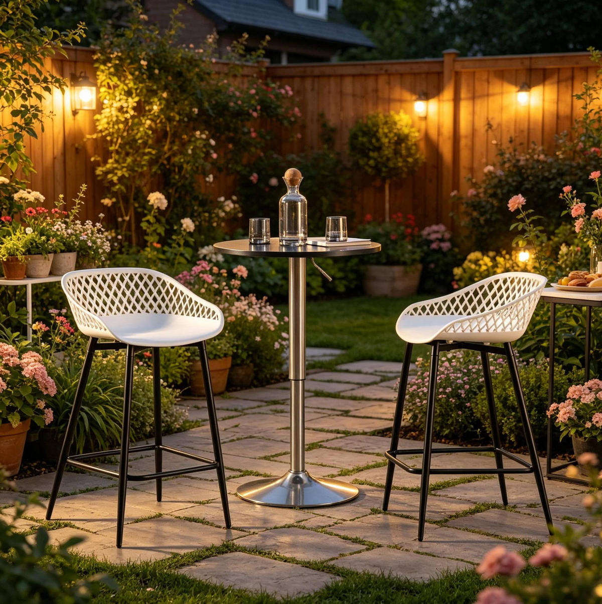 BARHOCKER 2er-Set mit Rückenlehne Weiß 47 x 84 x 48,5 cm - Weiß, Metall (47/84.5/48.5cm) - Meubliv