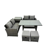 GARTENMÖBELSET mit 2-Sitzer Sofa,Esstisch,2 Beistelltischen Polyrattan Dunkelgrau 6-Sitzer - Dunkelgrau/Grau, Glas/Kunststoff - Fimous