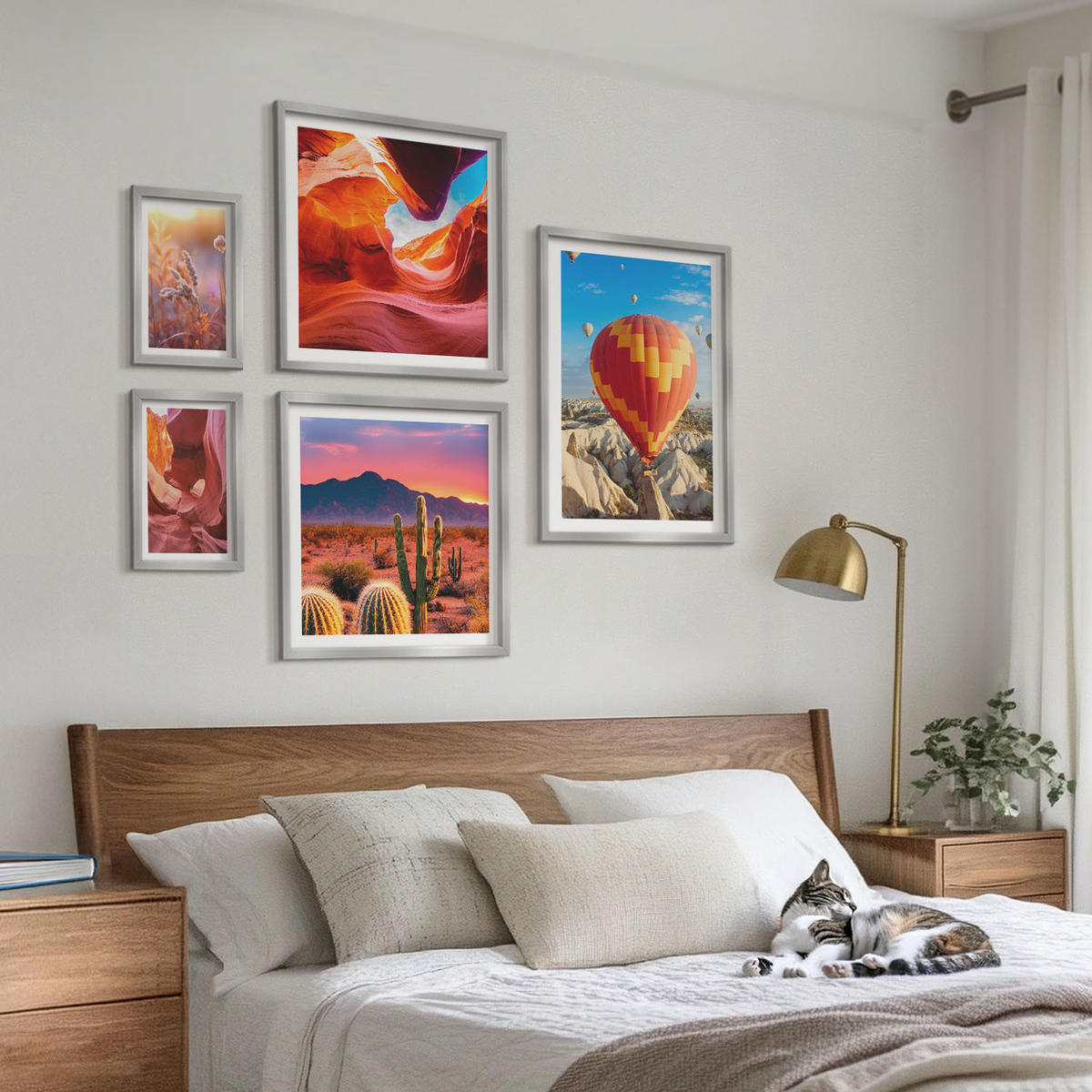 BILDER SET 5er Set - 50x50 cm & 20x30 cm & 40x60 cm Silberner Rahmen - Landschaften von Wüstenschluchten - Silberfarben, Kunststoff (40/60cm) - TULUP
