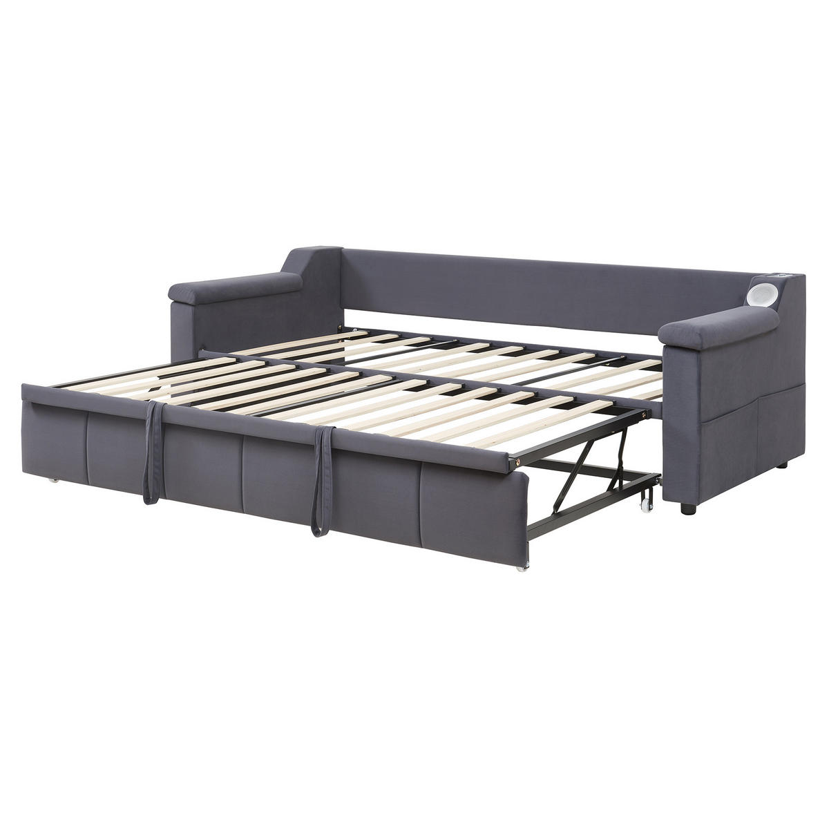 SCHLAFSOFA 90/190-180/190 cm mit hydraulischem Auszug, Bluetooth-Stereo, USB und Ablagefächern, Grau - Grau, Textil (216/69/97cm) - Redom