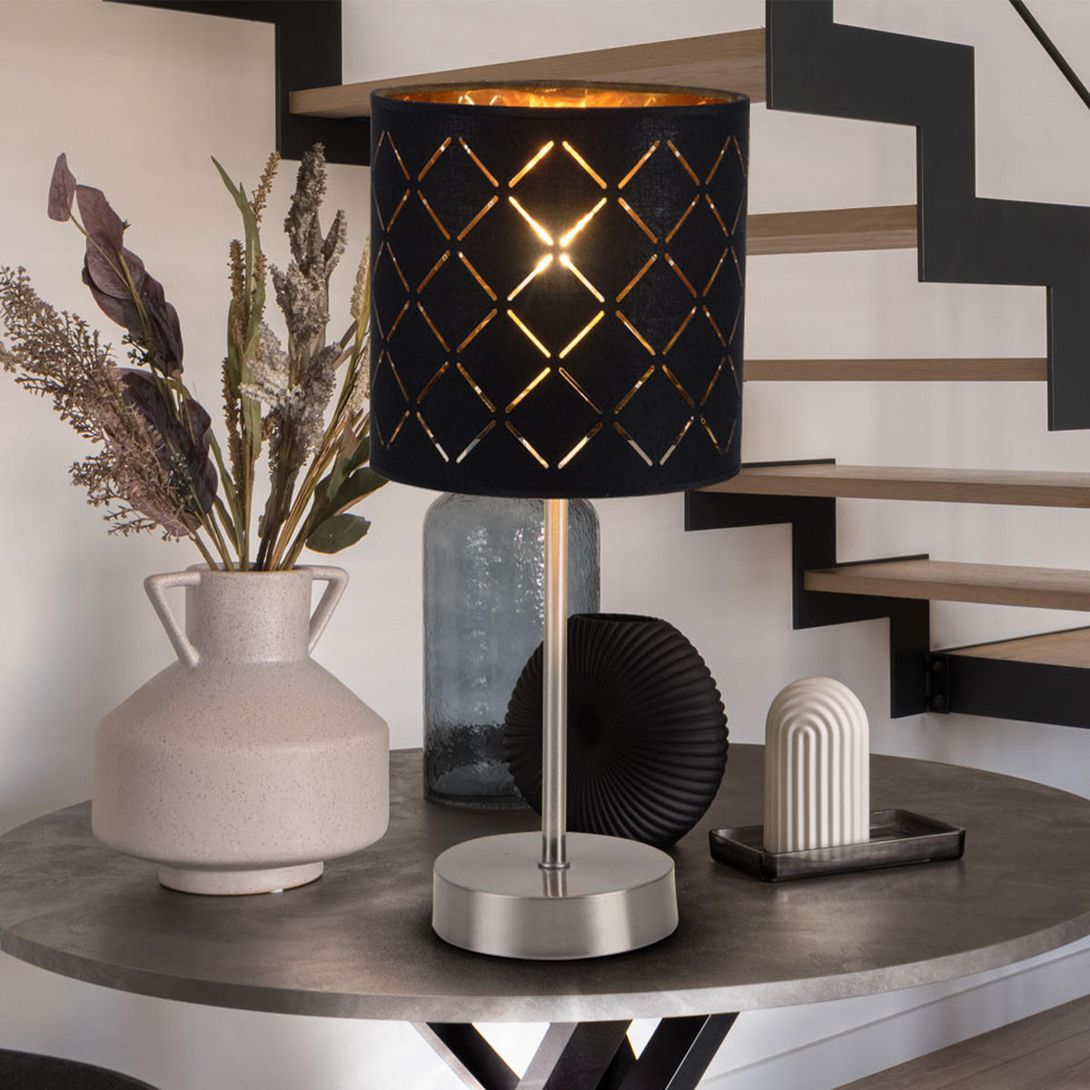 LED TISCHLEUCHTE Clarke Textil Schwarz - Schwarz, Textil (15/15/35cm) - Globo Lighting