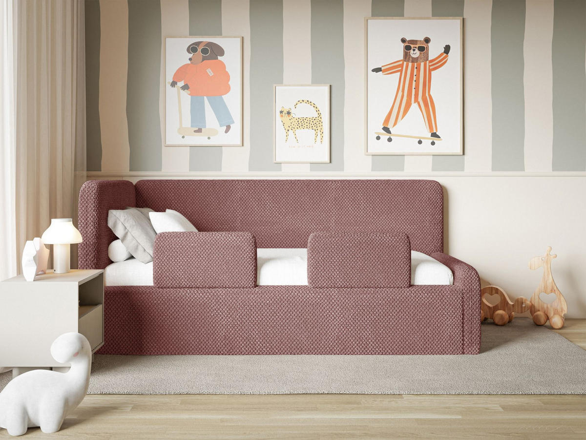 KINDERBETT Fanko Samt Rosa 90x200 cm - Pink/Schwarz, Kunststoff/Textil (90/200cm) - Selsey