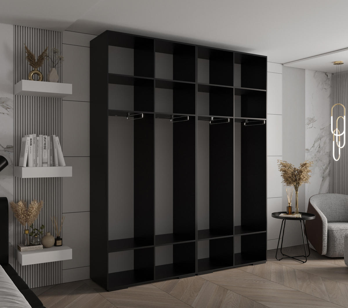 DREHTÜRENSCHRANK 236.7/200/47 4-türig - Goldfarben/Schwarz, Holz/Metall (200/236.7/47cm) - MÖBEL KRYSPOL