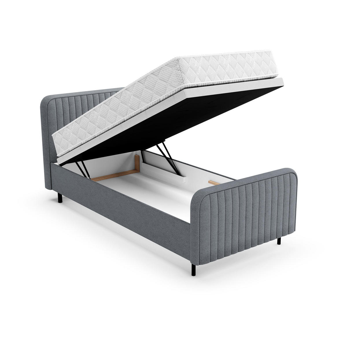 POLSTERBETT Lami 90x200, Einzelbett mit Bettkasten und Taschenfedernmatratze 20 cm, Dunkelgrau - Dunkelgrau/Schwarz, Textil/Metall (90/200cm) - Beautysofa