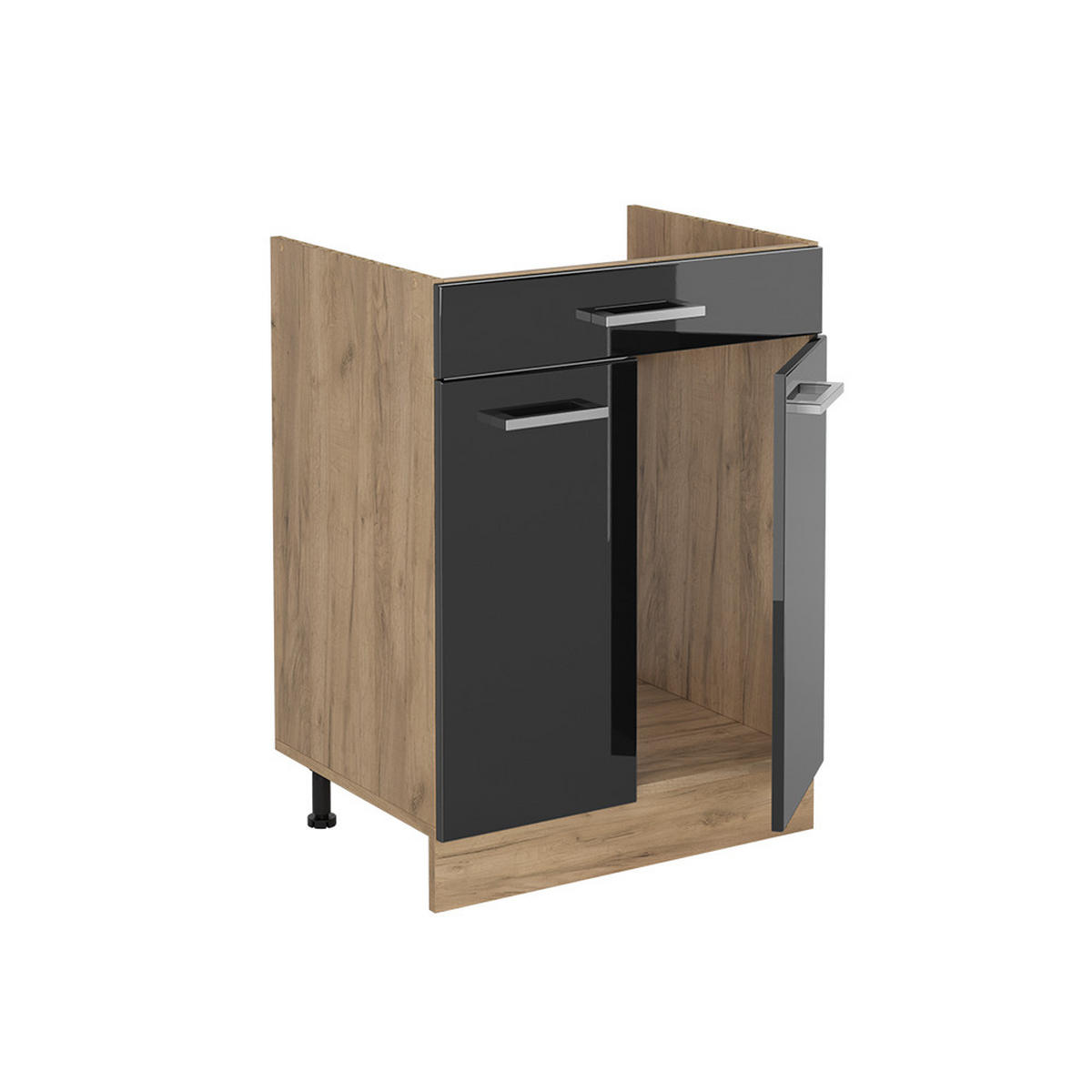DULAP DE BAZĂ DE BUCĂTĂRIE R-Line, Antracit lucios ridicat/Stejar auriu, 60 cm cu sertar стільниця Антрацит - stejar miere/negru cu luciu intens, compozit lemnos (60/81.6/60cm) - Vicco