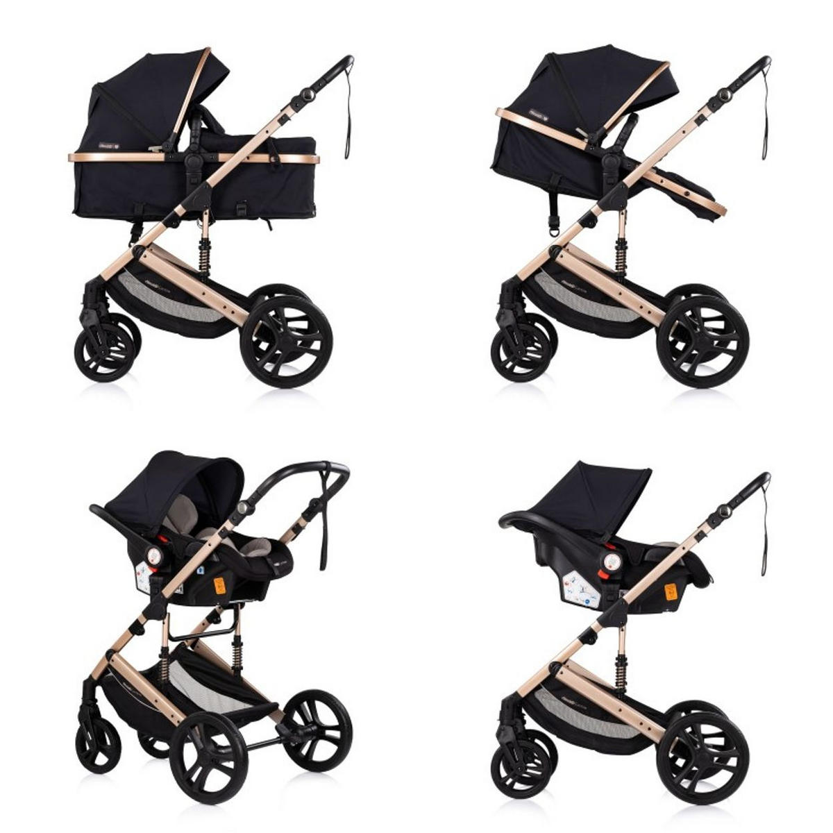 KOMBIKINDERWAGEN Amore 3 in 1 black Babyschale Adapter Wickeltasche Fußabdeckung - Schwarz, Metall (95/63/105cm) - Chipolino