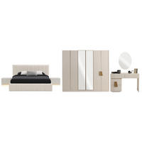 BETTANLAGE VELTERIA Schlafzimmer-Set, 5-teilig, Creme, Bett mit Kopfteil 2 Nachttischen Kommode und Kleiderschrank - Creme, Leder/Holzwerkstoff (160/200cm) - Villa Möbel