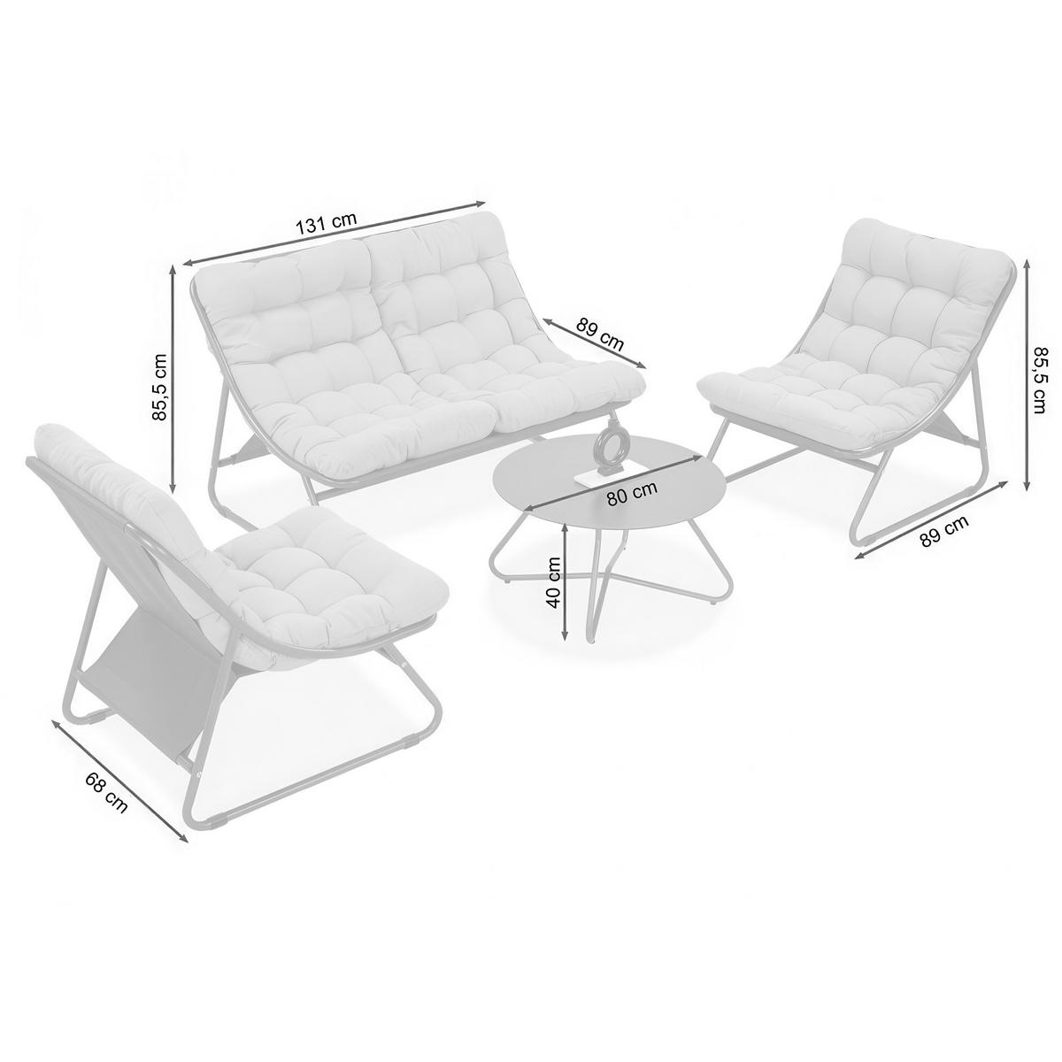 GARTENSET Solaro , aus Metall, 2 Sessel + 2-Sitzer Sofa + Couchtisch, Hellgrau - Hellgrau, Metall - Beautysofa