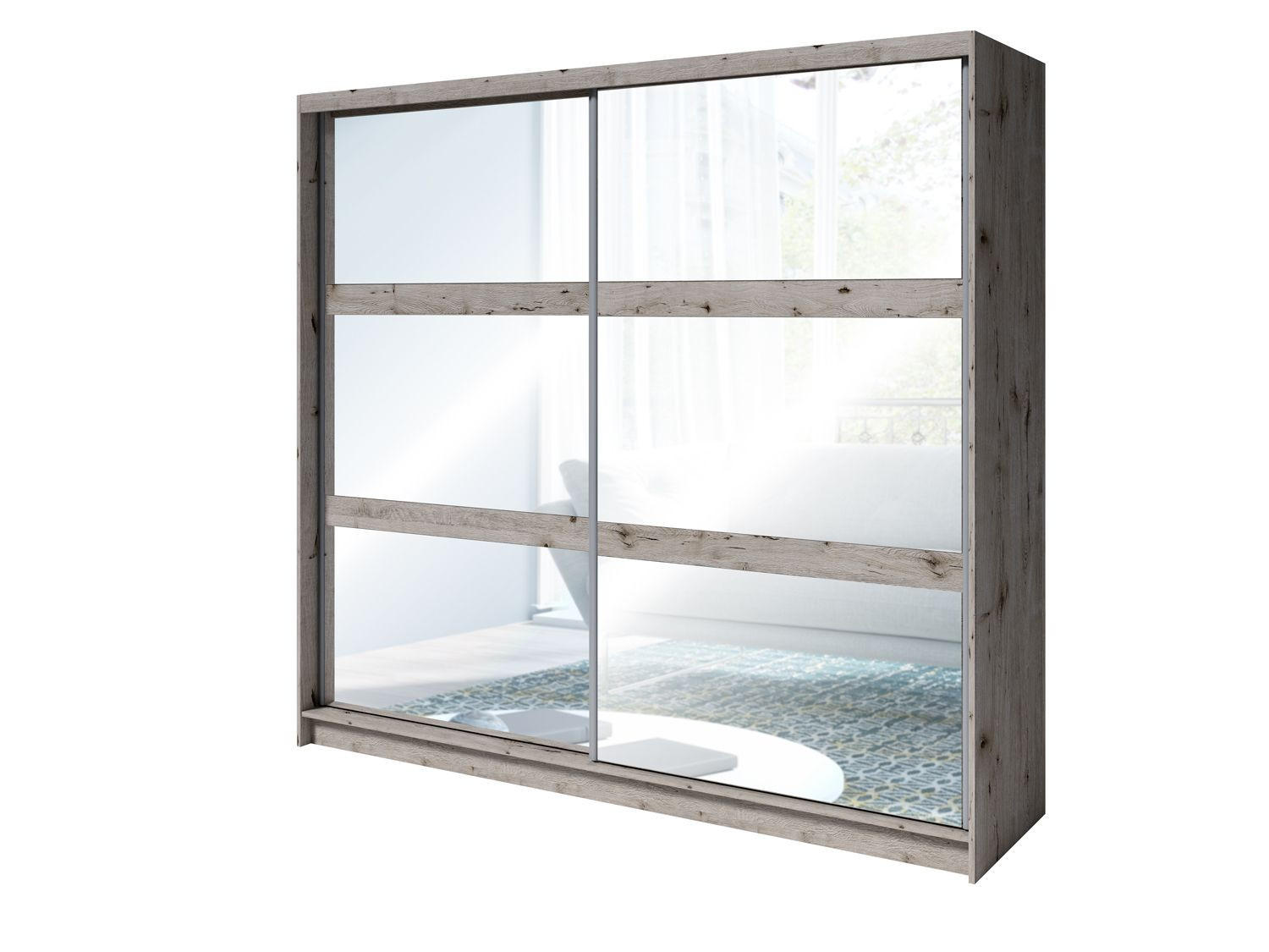 SCHIEBETÜRENSCHRANK TORVAN 12 - 230×215×62 cm 2 Türen mit Spiegel Wellington Eiche - Grau, Holz/Holzwerkstoff (230/215/62cm) - Milaros Markt