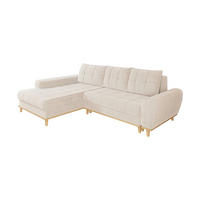 ECKSOFA im Scandi-Stil, Schlaffunktion, Bettkasten B268/T175/H86 cm, Ottomane links, Liegefl. 128x209 cm, Bouclé Chenille Stoff in Beige / 21014 - Eichefarben/Beige, Holz/Textil (268/175cm) - luma-home