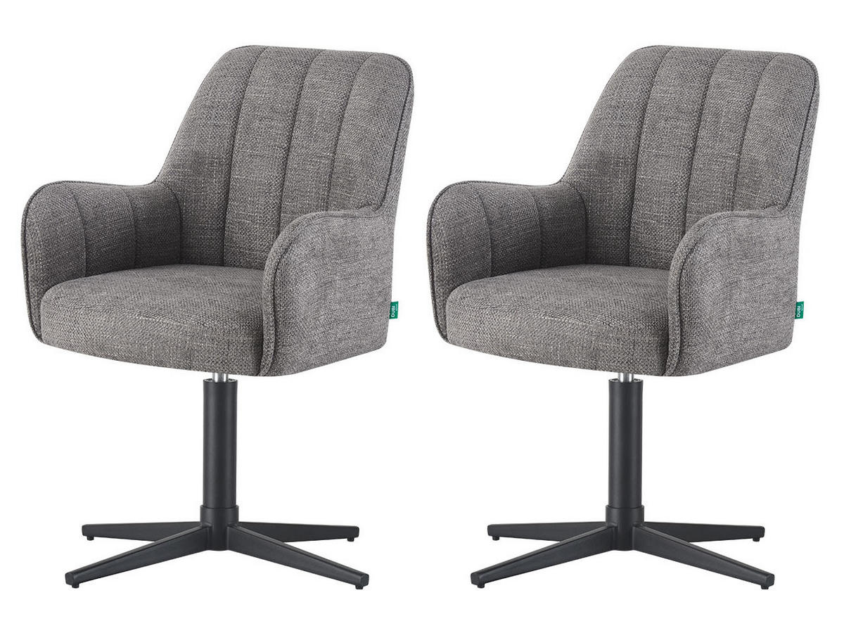 ESSZIMMERSTUHL THOMAS-ROMY 2er-Set 360°drehbar - Grau, Textil (58/87/62cm) - DUBI Möbel