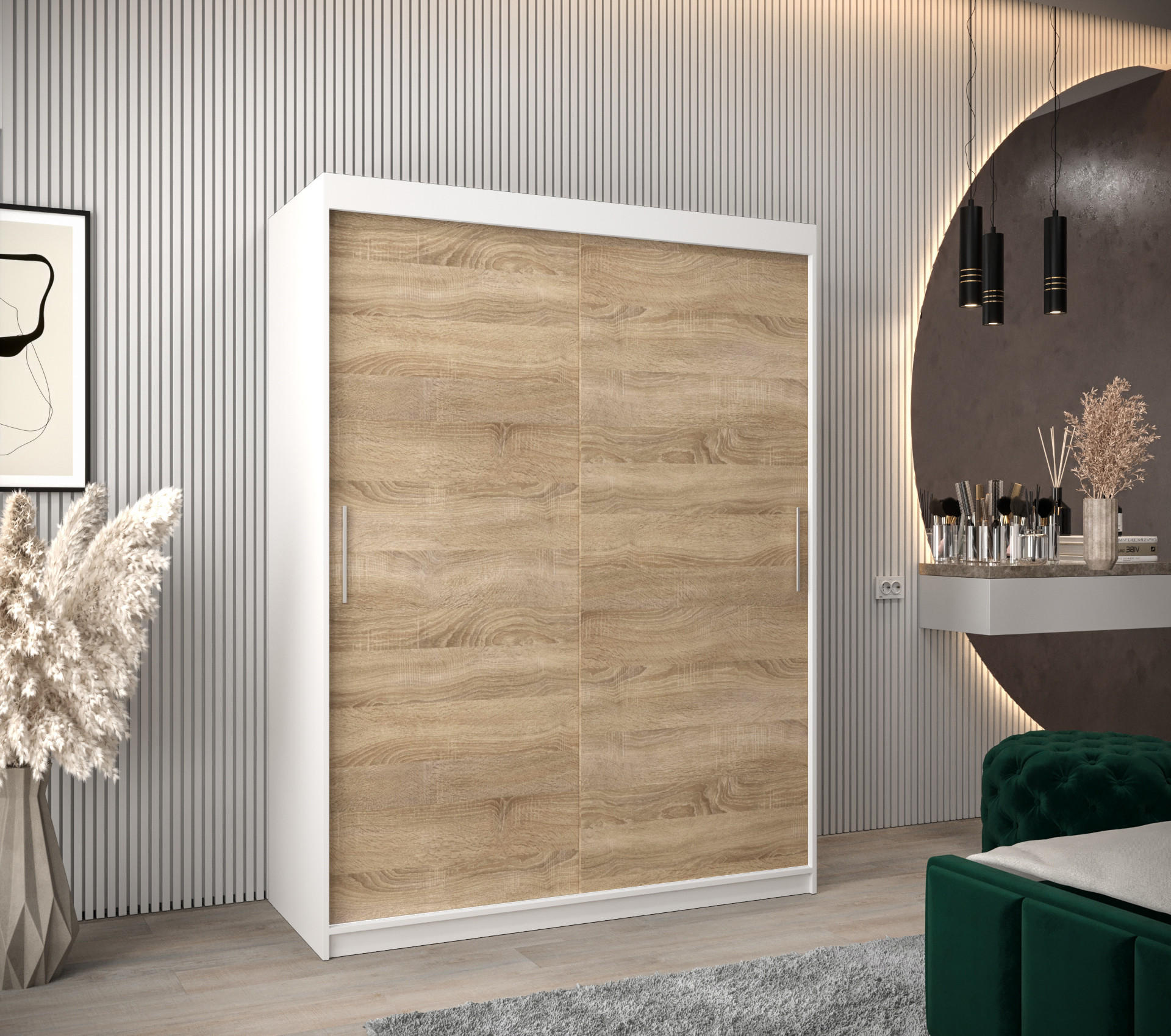 SCHWEBETÜRENSCHRANK 200/150/62 2-türig - Silberfarben/Weiß, Holz/Kunststoff (150/200/62cm) - Abiks Möbel