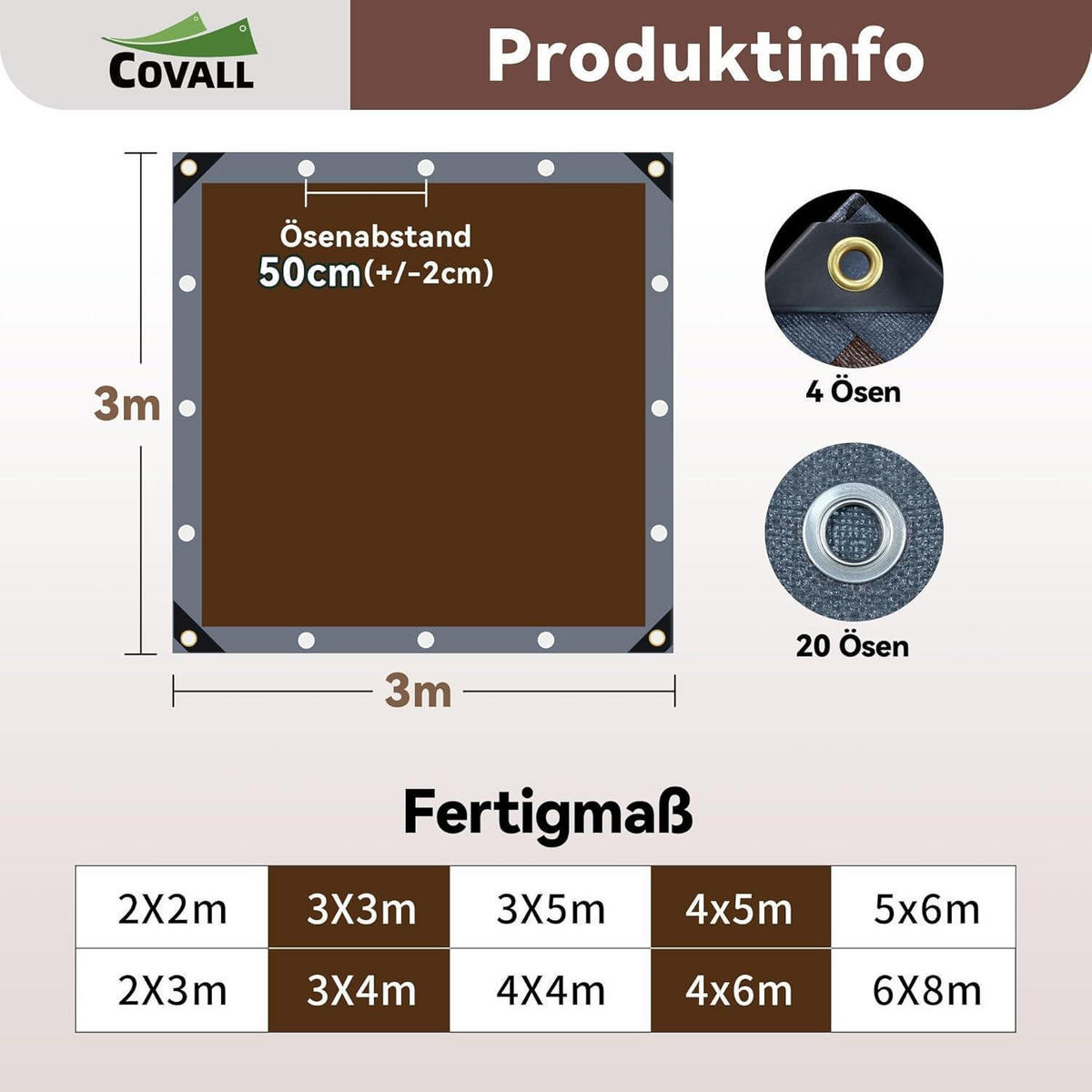 ABDECKPLANE 3 x 3 m 280 g/m² Wasserdicht Grau/Braun - Multicolor, Kunststoff (38/28/10cm)