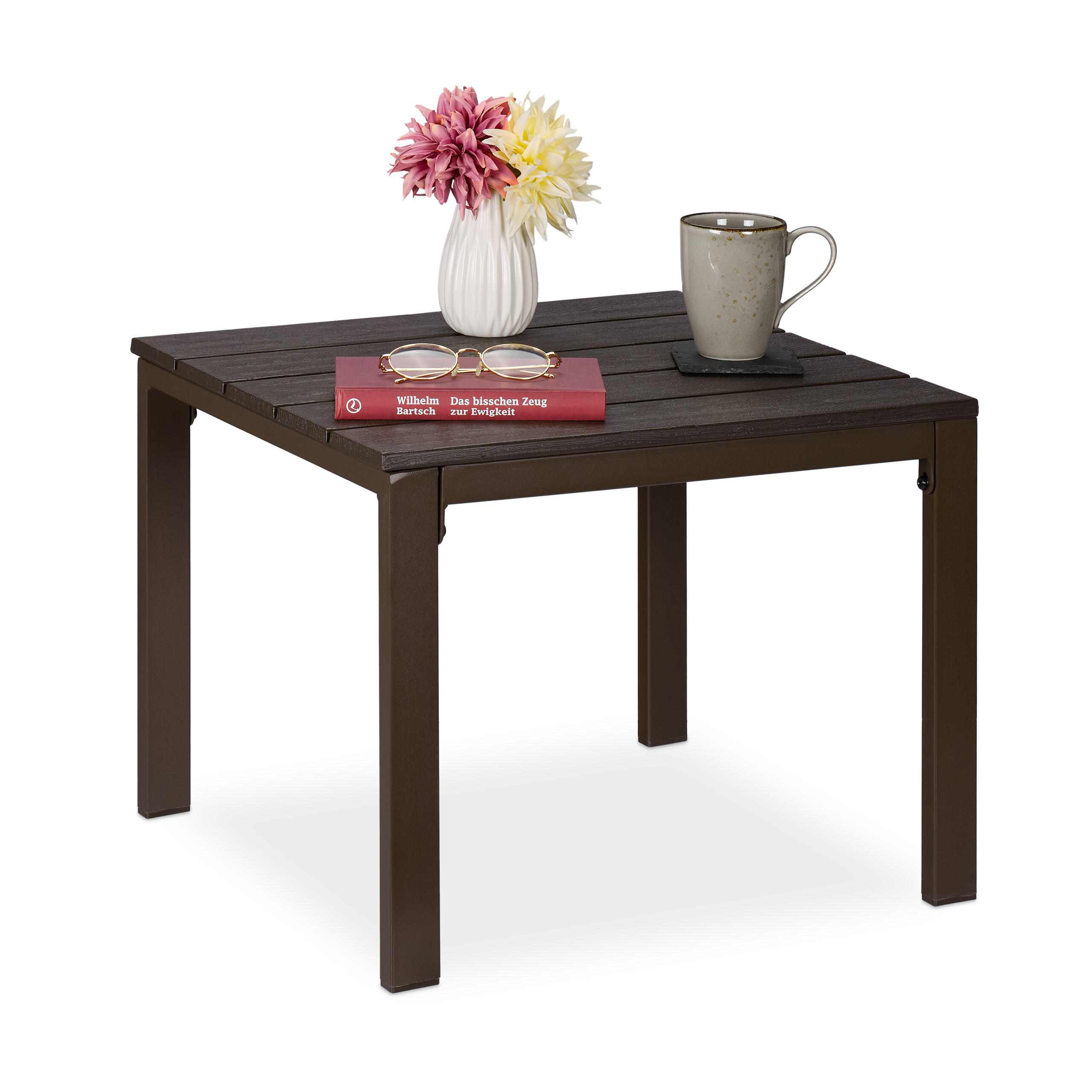BALKON-BEISTELLTISCH - Braun, Kunststoff/Metall (48/52/39cm) - Relaxdays