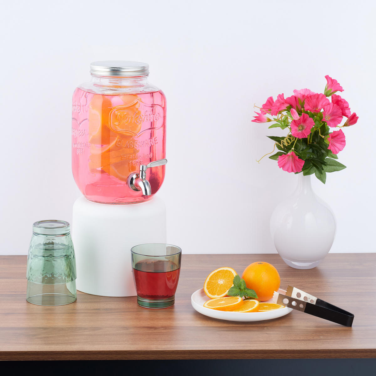 GETRÄNKESPENDER - Transparent, Glas/Metall (4L) - Relaxdays