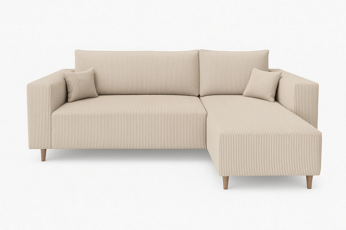 ECKSOFA RIO mit Schlaffunktion und Bettkasten, Farbe: Creme, Cordstoff, Ottomane Universal - Creme, Textil (249/142cm) - Marpur