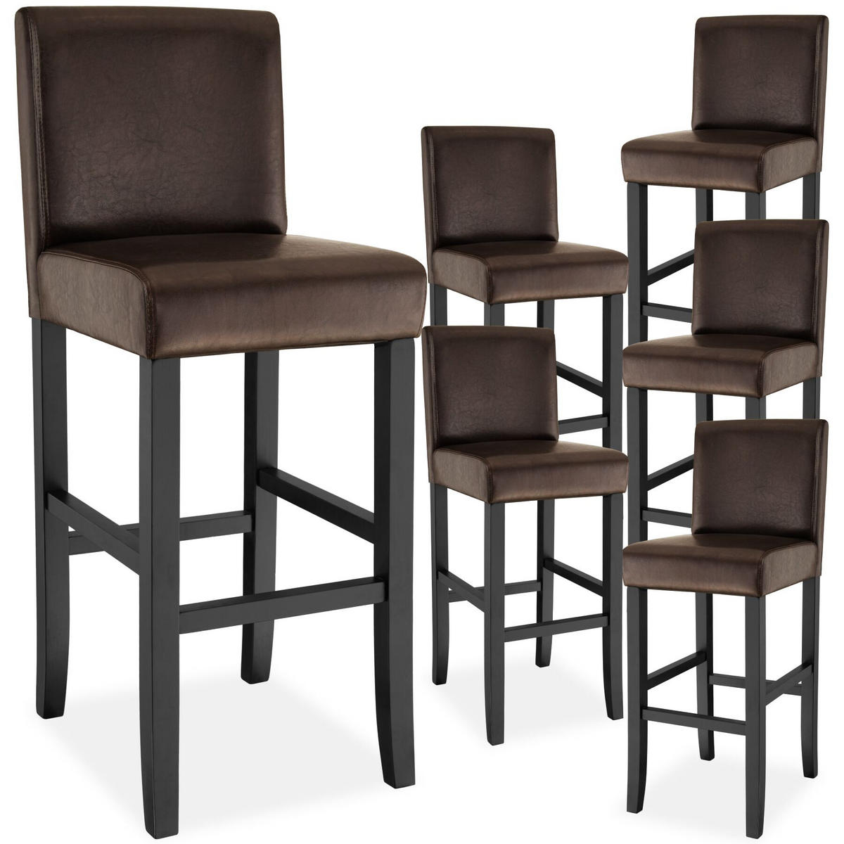BARHOCKER 6er Set Kunstleder, Sitzhöhe 76 cm, antikbraun - Braun, Leder/Holz (40/107/41cm) - tectake