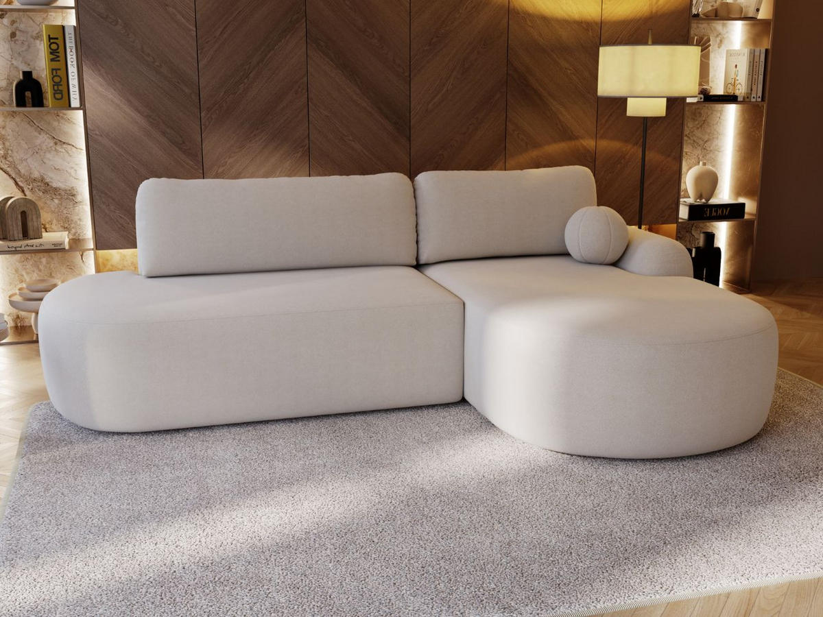 ECKSOFA Aurio O Bouclé-Stoff Creme Rechts - Creme, Holz/Textil (271/177cm) - Graingold