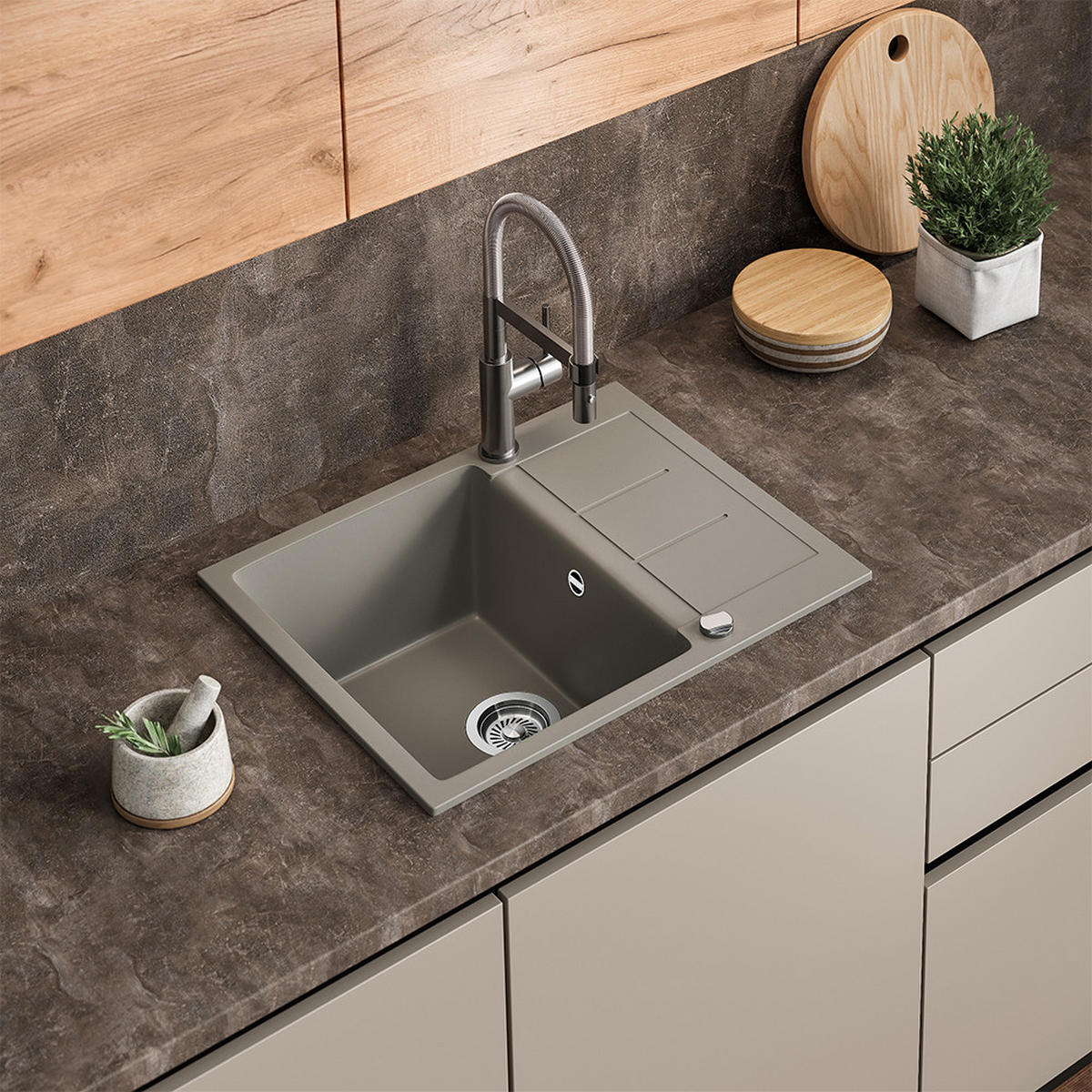 SPÜLBECKEN Rom Beton 62 x 50 cm - Grau, Keramik (62/20/50cm) - Bergstroem