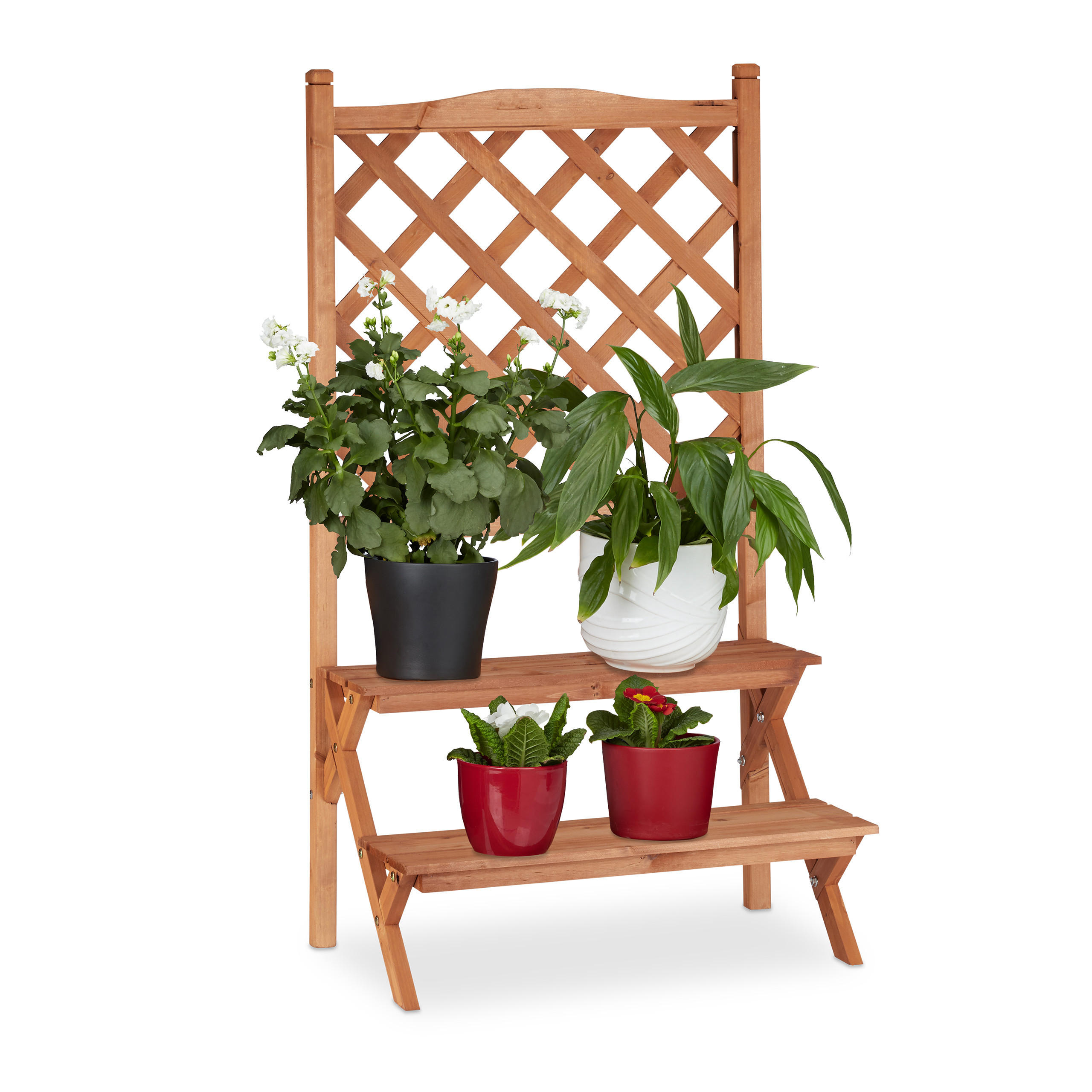 BLUMENTREPPE - Hellbraun, Holz (61/109.5/40cm) - Relaxdays