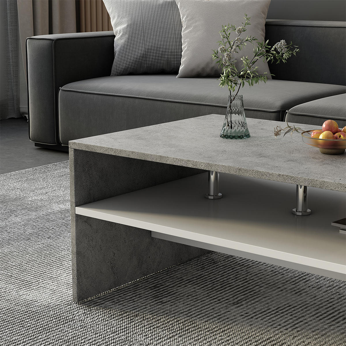 COUCHTISCH Mike Beton 90 x 60 cm - Weiß/Grau, Holzwerkstoff (60/90/42cm) - Vicco
