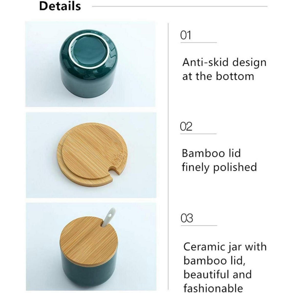 GEWÜRZGLÄSER 3er Set Keramik Grün mit Bambusdeckel und Löffel - Petrol, Keramik (8/10/8cm)