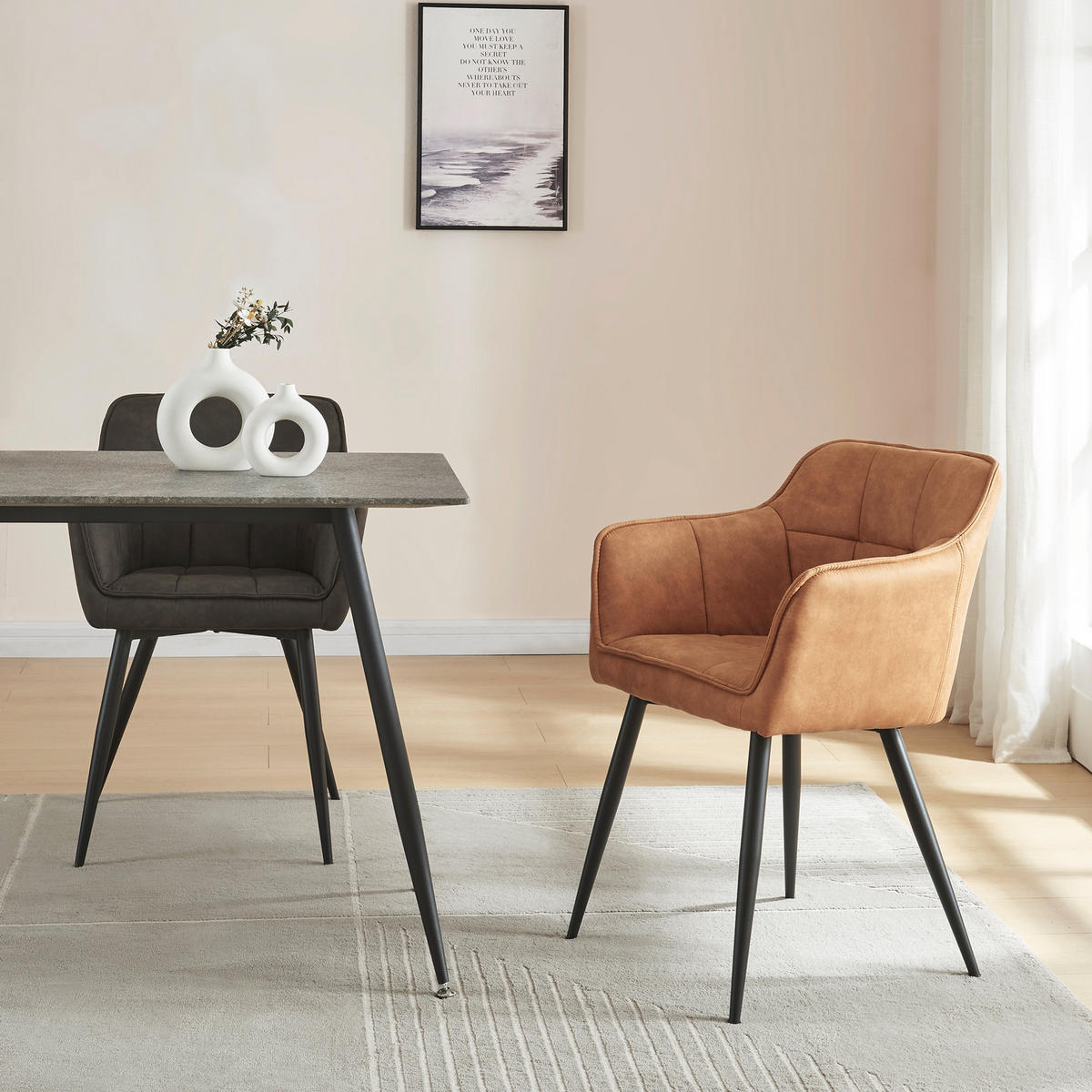 ARMLEHNSTUHL Birmingham - Schwarz/Braun, Textil/Metall (60/82/59cm) - [en.casa]