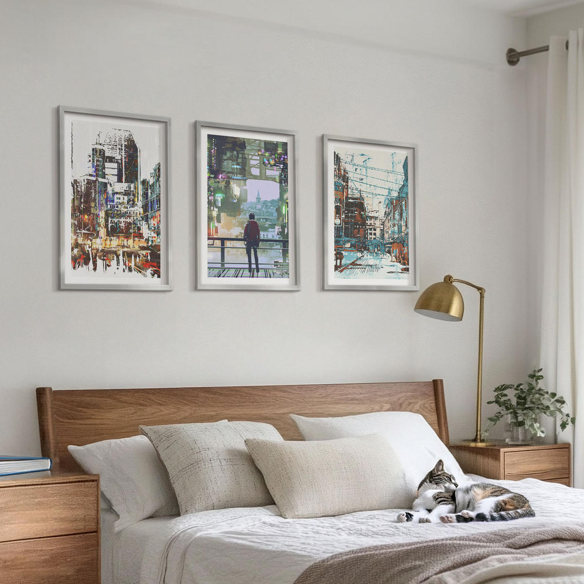WANDBILDER 3er Set - 40x60 cm Silberner Rahmen - Moderne Städte, bunte Charaktere - Silberfarben, Kunststoff (40/60cm) - ArtPrintCave