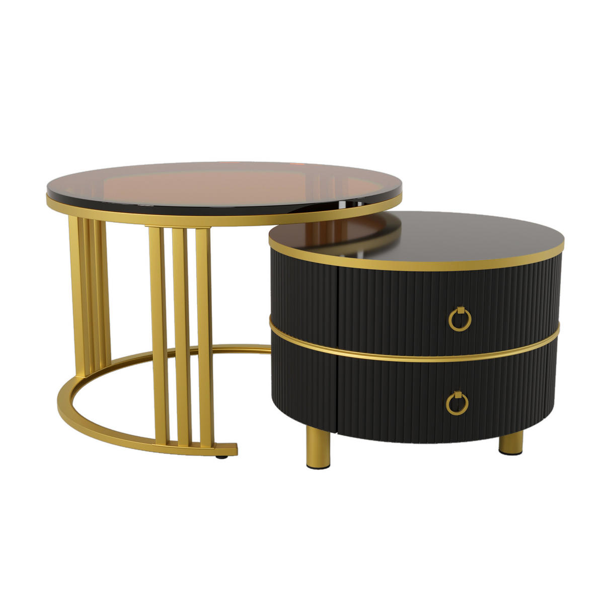 KONFERENČNÍ stolek 70/70/45 cm černý z MDF a skla se 2 zásuvkami - černá, kompozitní dřevo (70/70/45cm) - OKWISH