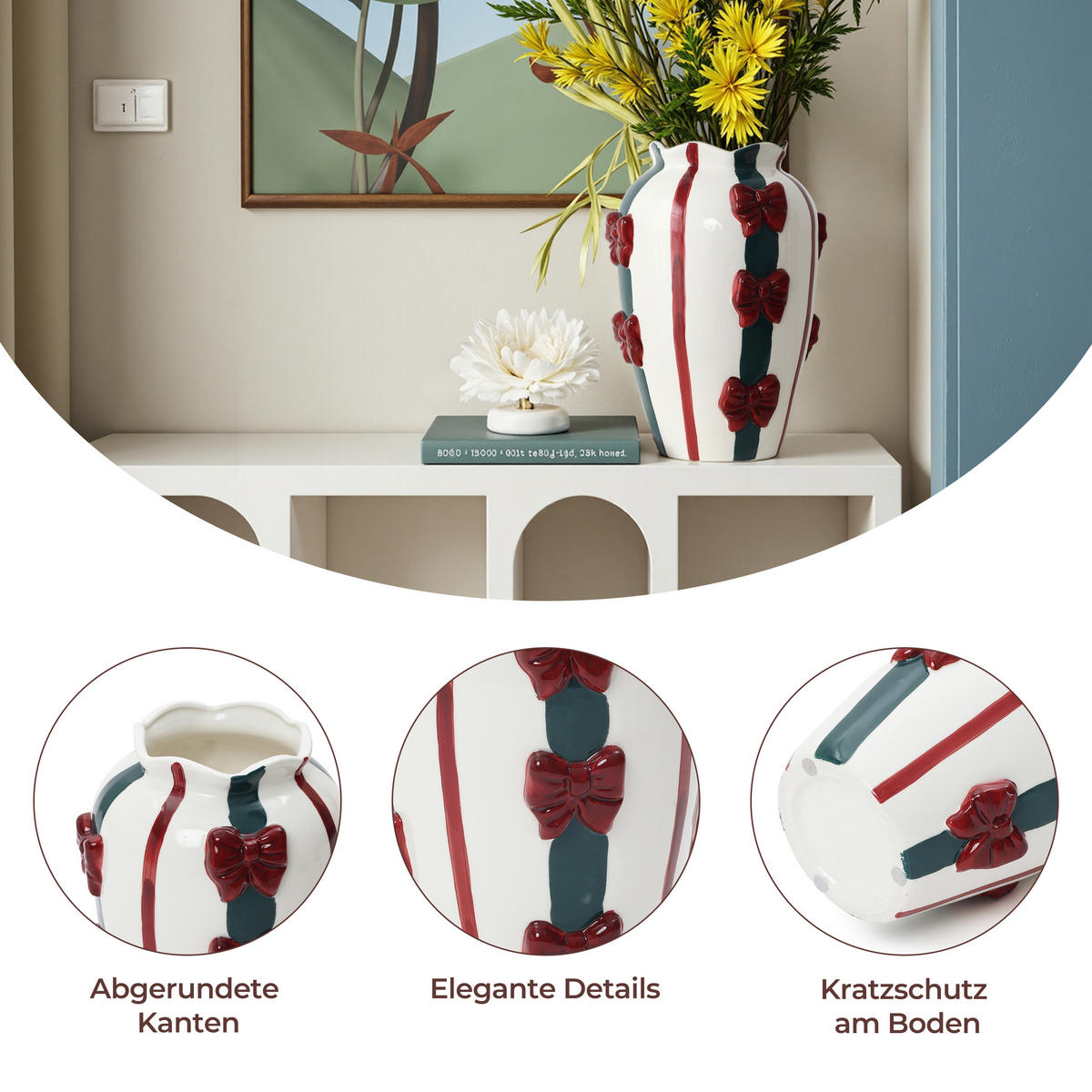 KERAMIKVASE, Schleifen-Design, D11.5 cm, H28.3 cm - Weiß, Keramik (28cm) - Hometopia