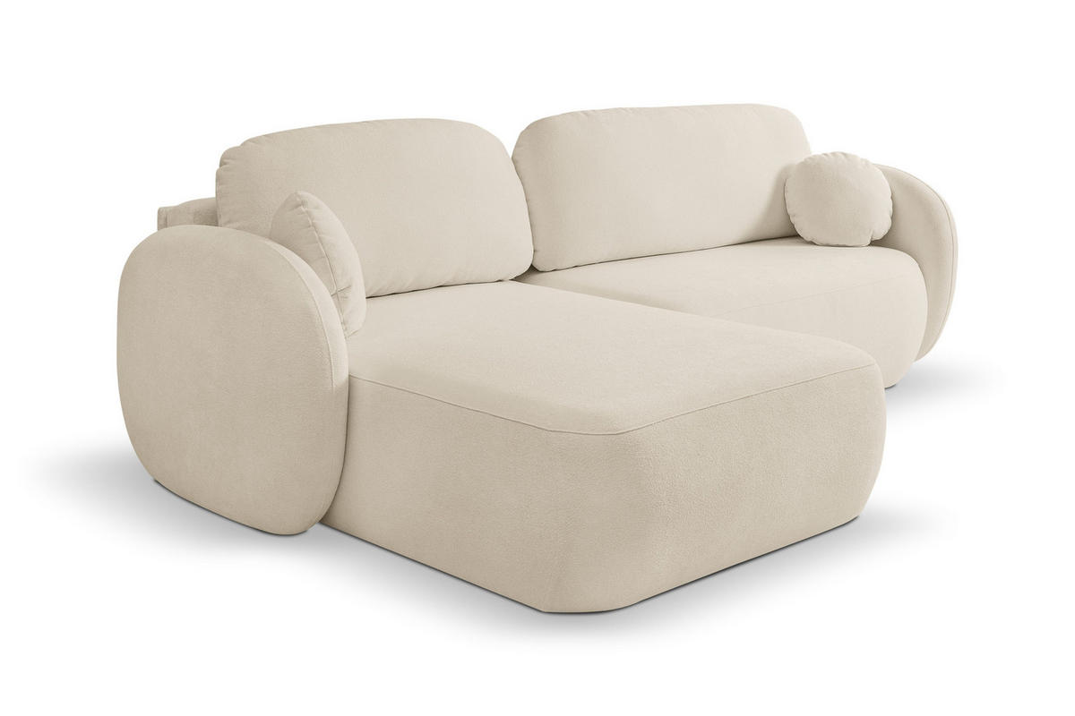 ECKSOFA AMICO L-S Creme Geflochtener Stoff mit Schlaffunktion - Creme, Holz (248/174cm) - MASSENO