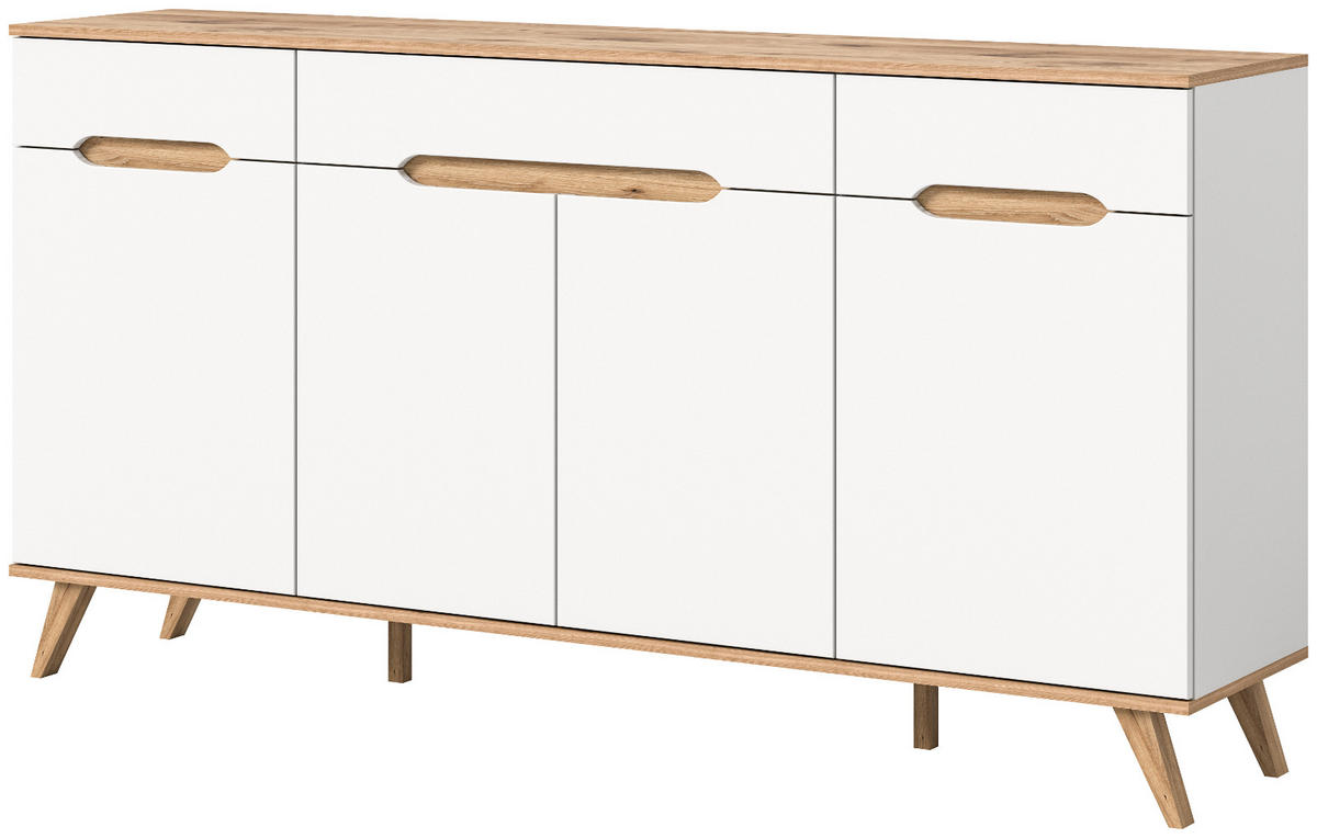 SIDEBOARD weiß, Eiche 185 cm, Kommode mit Soft-Close-Funktion - Eichefarben/Weiß, Holzwerkstoff/Metall (185/95/40cm) - Inn.Furn