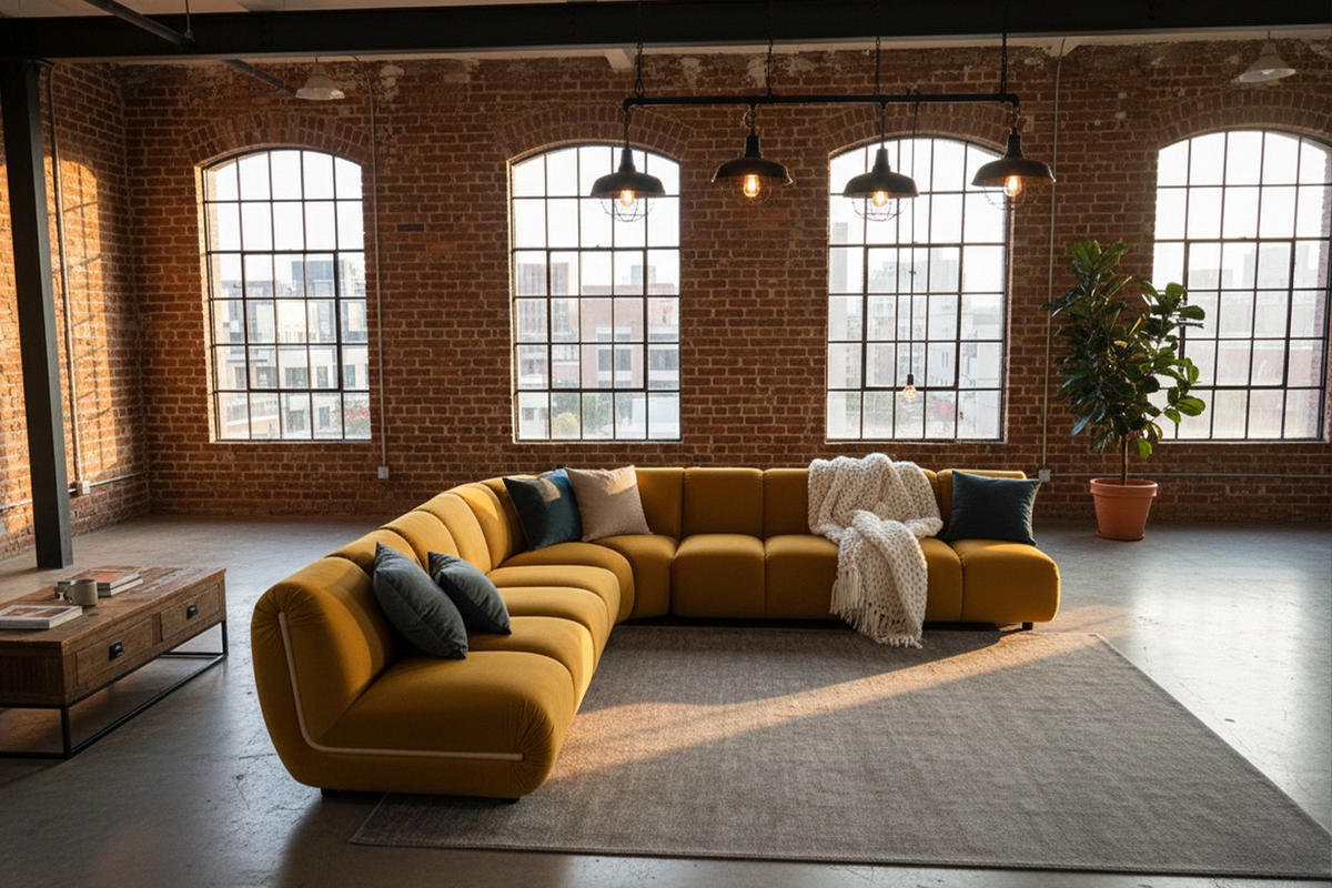 MODULSOFA LAYLA Gelb Velvet - Gelb/Schwarz, Buchenholz/Textil (305/305cm) - KAWOLA