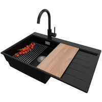 GRANITSPÜLE Sydney, 2-er set Schwarz 78/50 cm 1 Becken + Küchenarmatur 32/20 cm + Ablauf-Set + Küchenzubehörset ab 50er Unterschrank - Chromfarben/Beige, Kunststoff (78/20/50cm) - Primagran