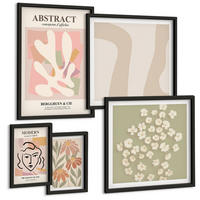 BILDER SET 5er Set - 50x50 cm & 20x30 cm & 40x60 cm Schwarzer Rahmen - Moderne abstrakte Frau - Schwarz, Kunststoff (40/60cm) - TULUP