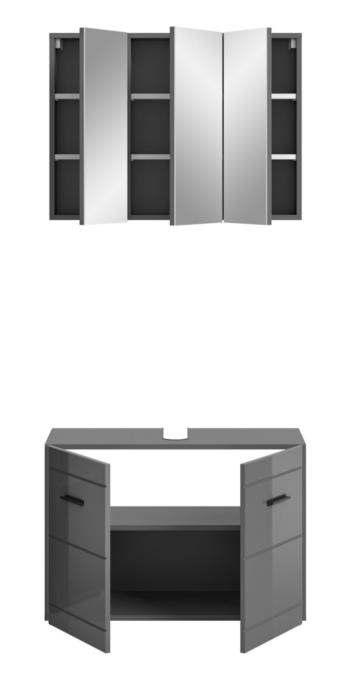 BADMÖBEL-SET 2-teilig grau Hochglanz 80 cm, Badschränke mit Soft-Close - Grau, Glas/Holzwerkstoff (80/190/34cm) - Inn.Furn