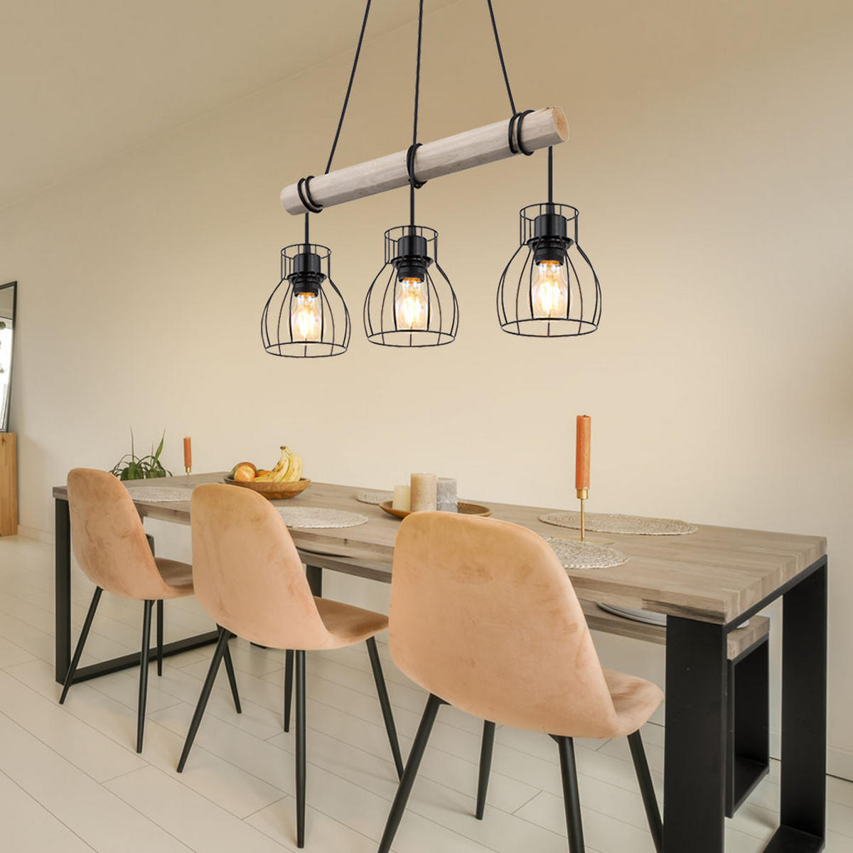 HÄNGELEUCHTE MINA Holzoptik Braun - Braun, Holz (50/14/140cm) - Globo Lighting