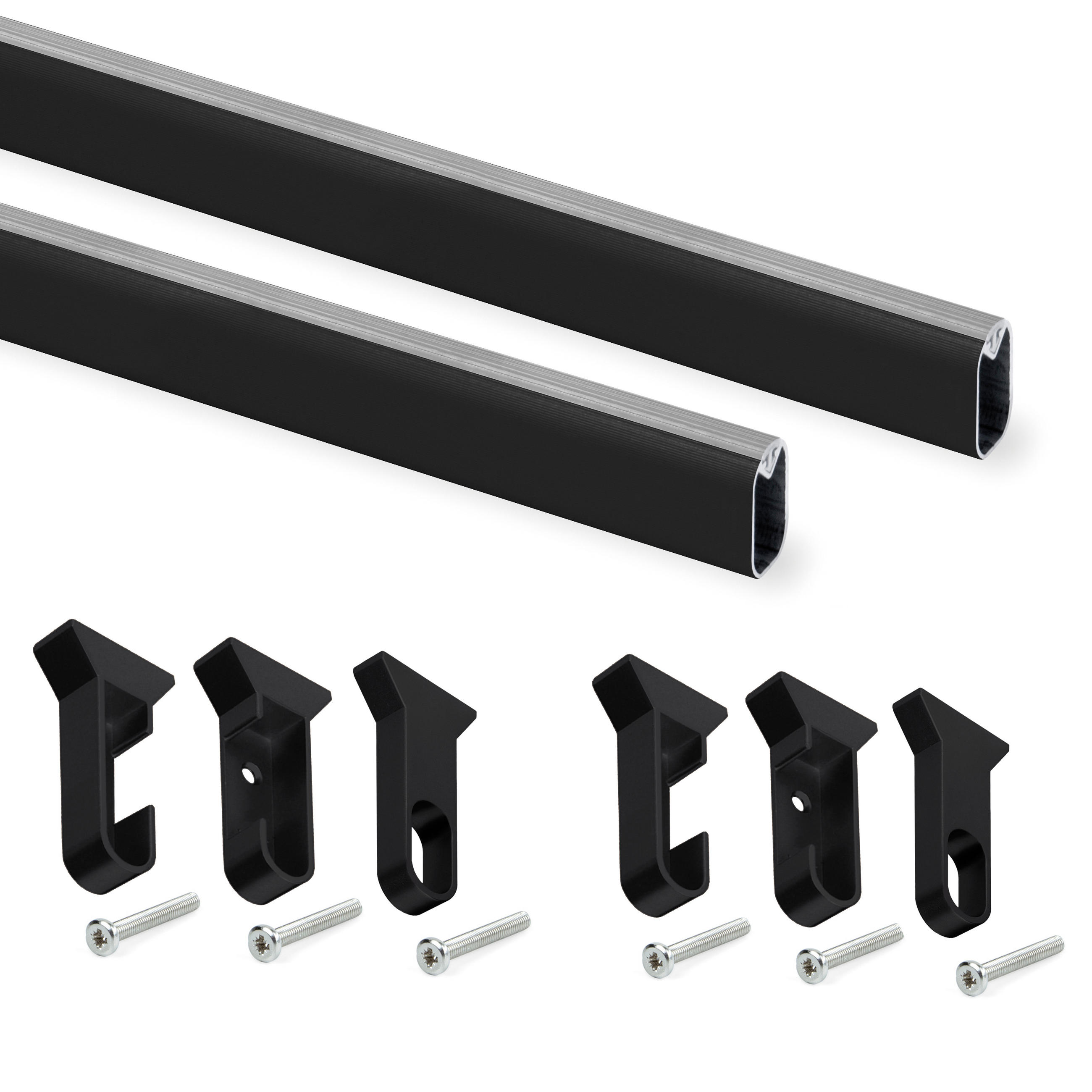 SCHRANKSCHIENEN Silk, 1,15m mit Halterungen, Aluminium und Kunststoff, Schwarz lackiert 2er-set - Schwarz, Metall (115cm) - EMUCA