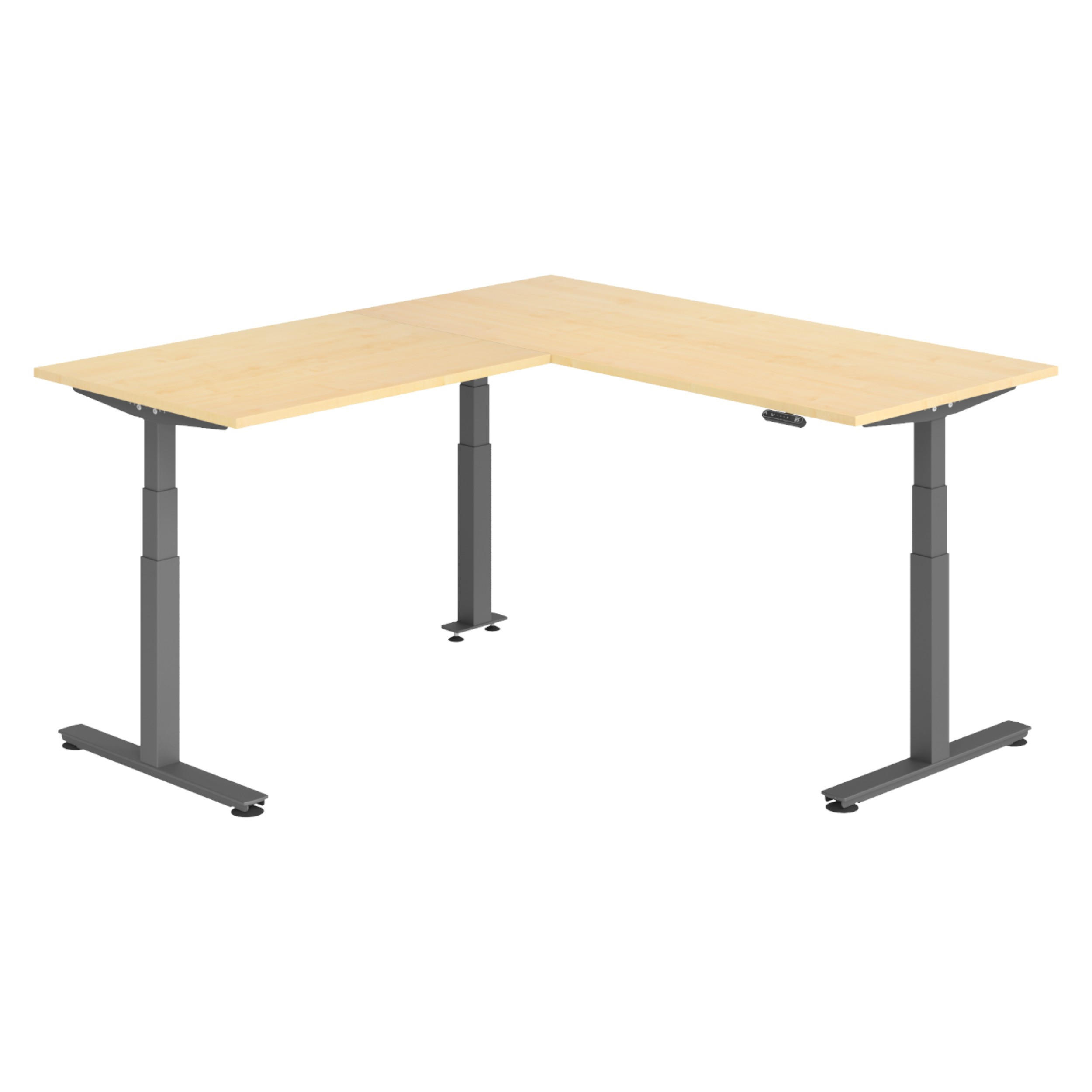 ECKSCHREIBTISCH elektrisch höhenverstellbar L-Form 200/180/74 cm in Ahornfarben/Graphitfarben - Ahornfarben/Graphitfarben, Holzwerkstoff (200/180/74cm) - bümö