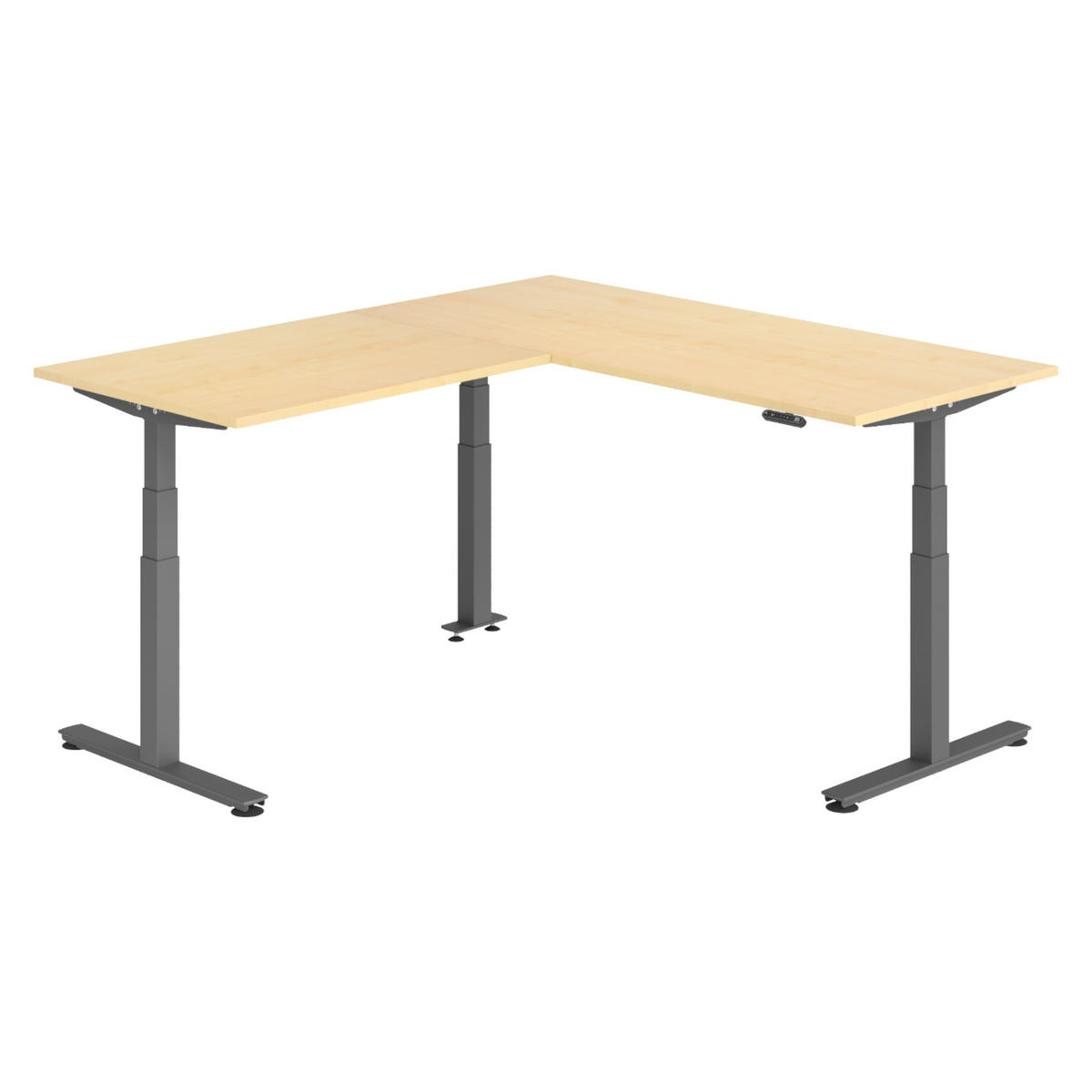 ECKSCHREIBTISCH elektrisch höhenverstellbar L-Form 200/180/74 cm in Ahornfarben/Graphitfarben - Ahornfarben/Graphitfarben, Holzwerkstoff (200/180/74cm) - bümö