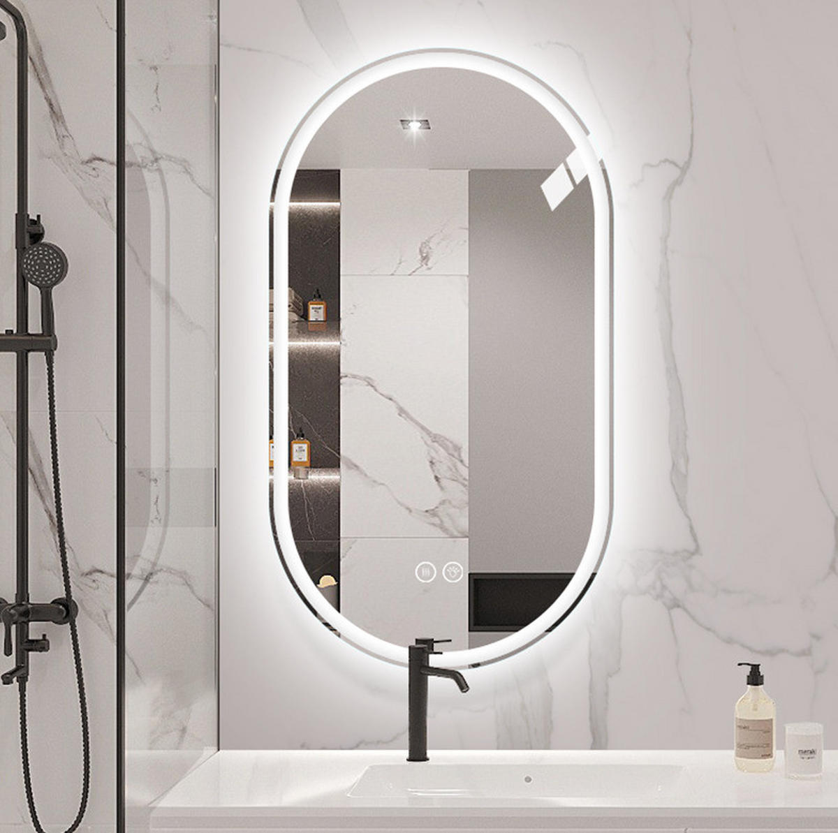 LED Badezimmerspiegel 90x60x3cm Silber, 3 Lichtfarben dimmbar mit Entspiegelungsfunktion - Silberfarben, Glas (3/90/60cm) - Modfu