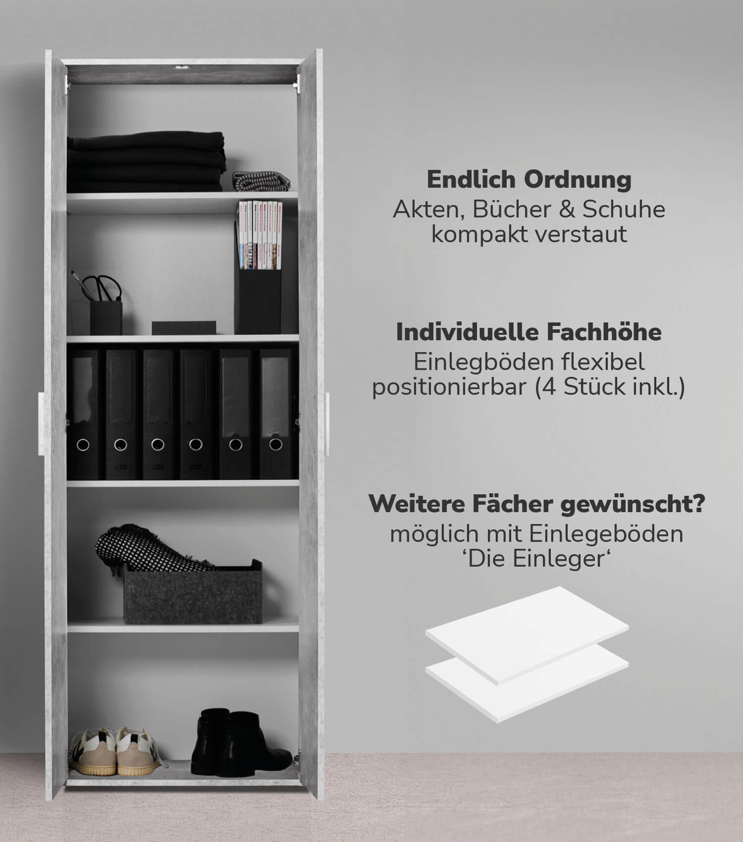 MEHRZWECKSCHRANK Der Lange - Hellgrau/Weiß, Holzwerkstoff (60/180/34cm) - Mokebo