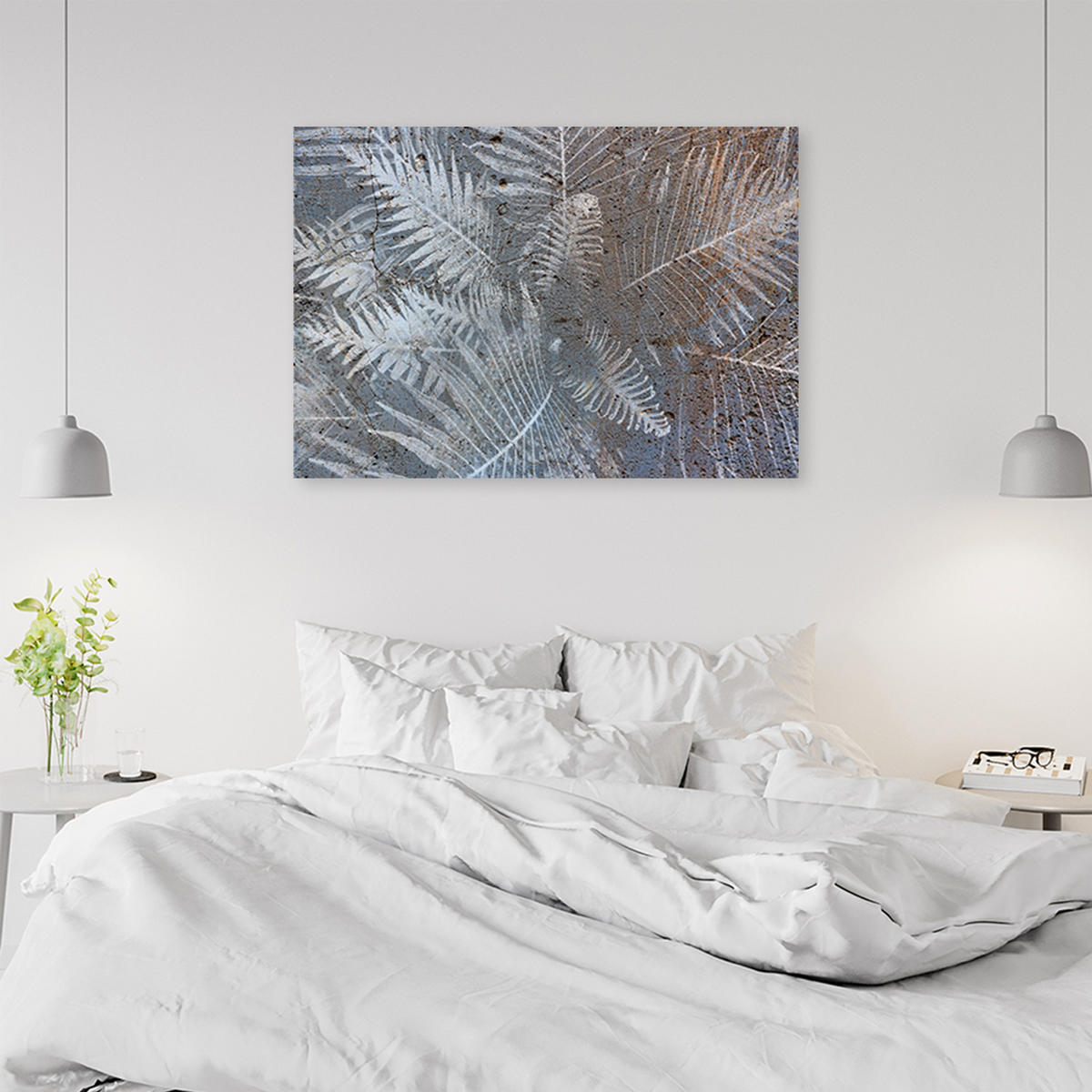 WANDBILD farnblätter pflanzen - Grau, Textil (60/40cm) - Feeby