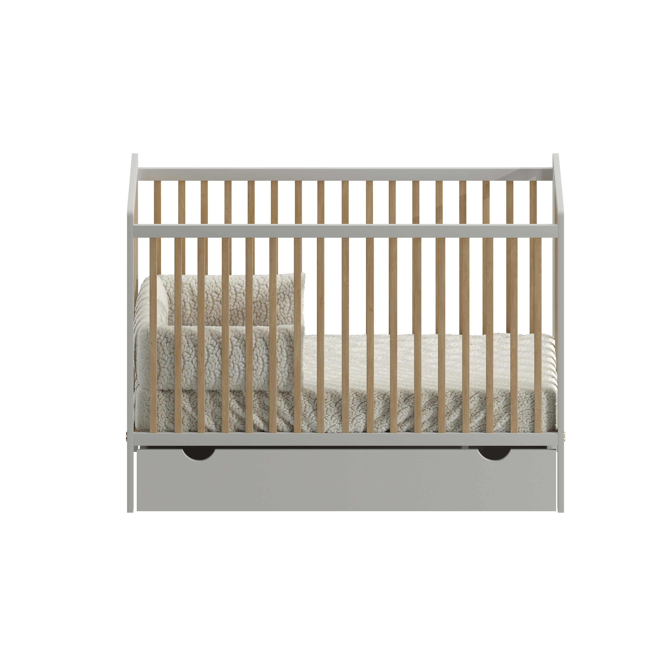 BABYBETT Skäli mit Matratze und Schublade - Weiß/Naturfarben, Holz - kiki design