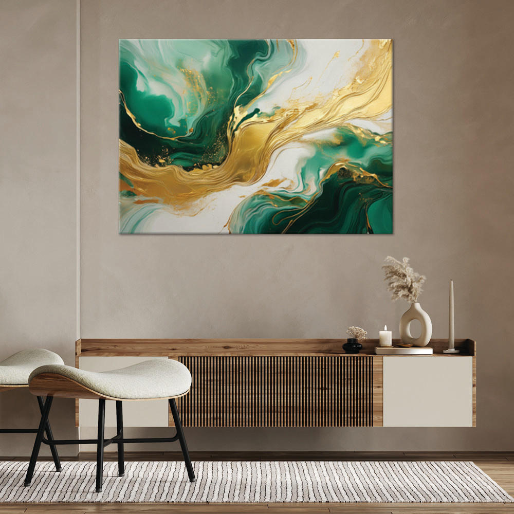 WANDBILD abstrakte marmorstruktur grünes gold - Grün, Textil (60/40cm) - Feeby