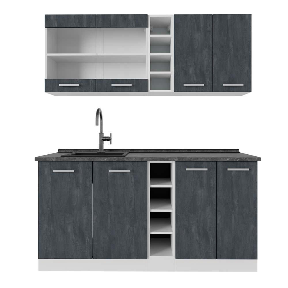 SINGLEKÜCHE R-Line Schwarz Beton/Weiß 160 cm AP Anthrazit - Schwarz/Weiß, Holzwerkstoff (160/81.6/60cm) - Vicco