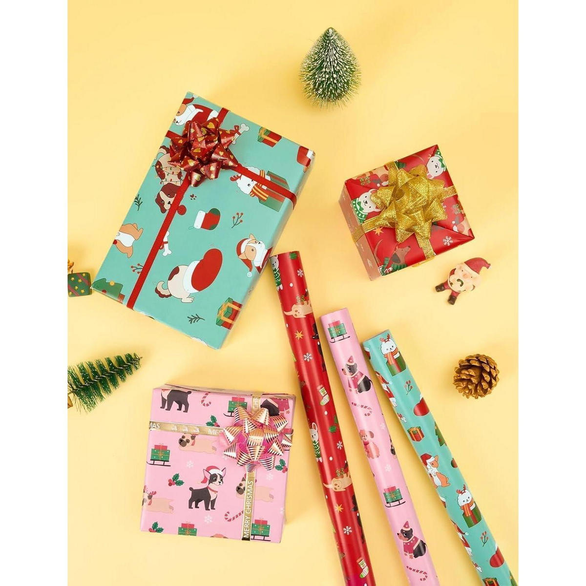 GESCHENKPAPIER 3 Rollen Set Weihnachtshunde 43 cm x 3 m - Multicolor, Papier (43/1/305cm)