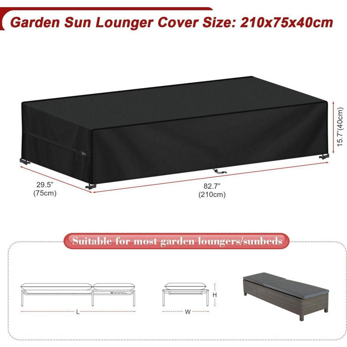 ABDECKPLANE für Sonnenliege 210 x 75 x 40 cm - Schwarz, Textil (1/1/1cm)