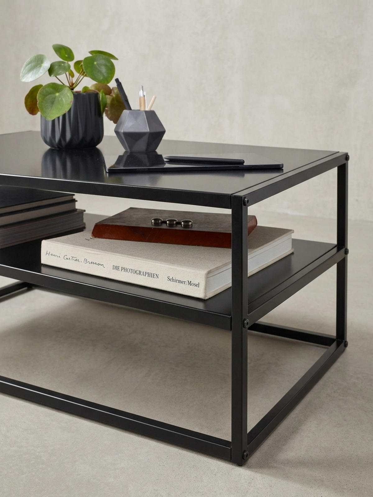 COUCHTISCH Grau Metall, Industrial-Stil mit Stauraum, Robuste Verarbeitung, Maße: 100 x 60 x 45 cm - Schwarz, Metall (60/100/45cm) - KADIMA DESIGN
